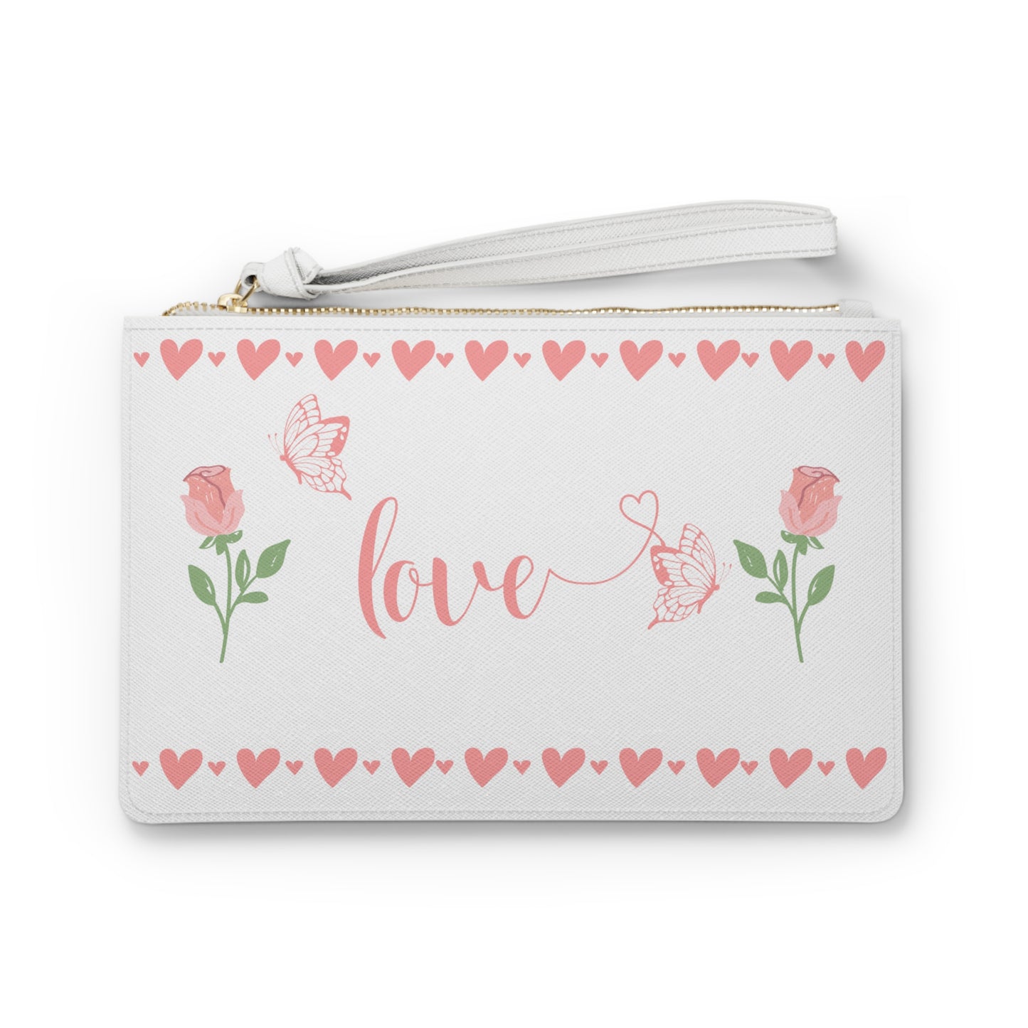 Love Wristlet - Pink Hearts, Flowers and Butterflies Clutch Bag