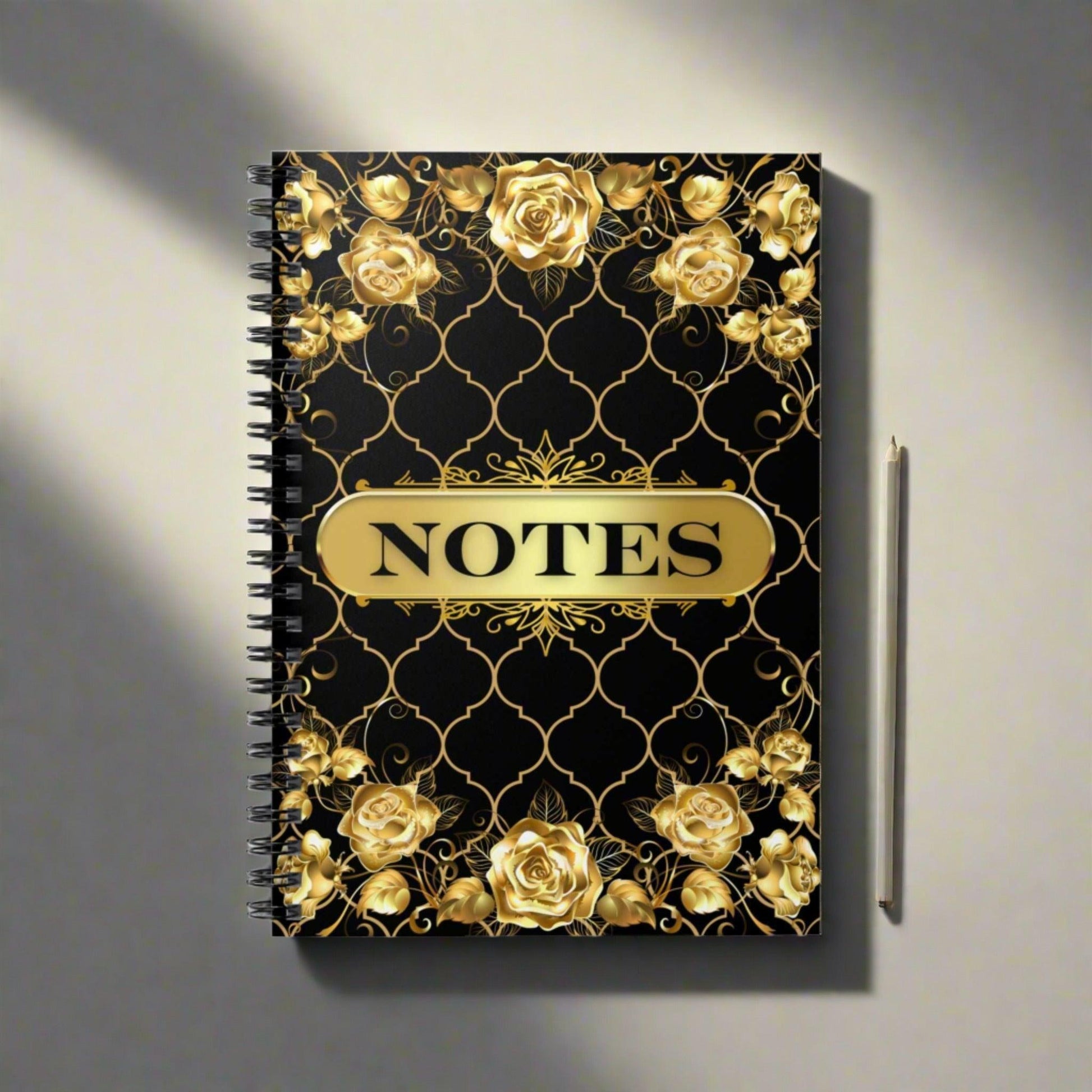 Golden Flower Design 'Notes' Spiral Notebook - GV by Good Vibes