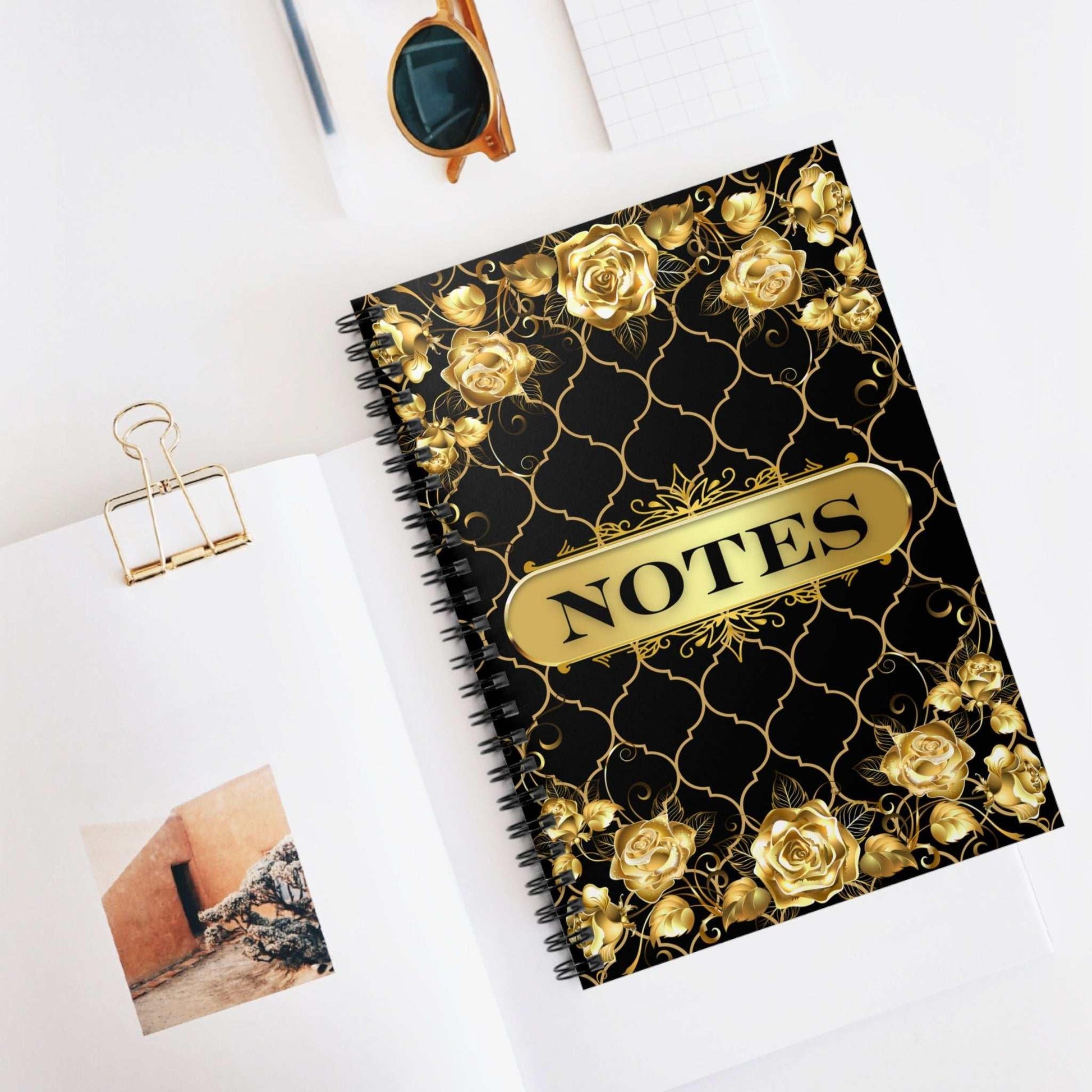 Golden Flower Design 'Notes' Spiral Notebook - GV by Good Vibes