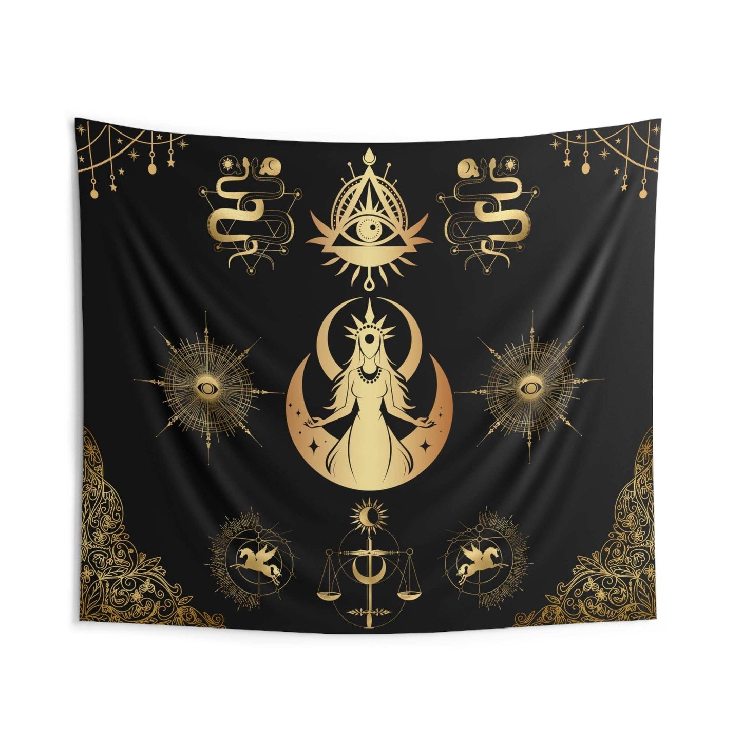 Golden Goddess Tapestry – Elegant Black and Gold Design - GV by Good Vibes